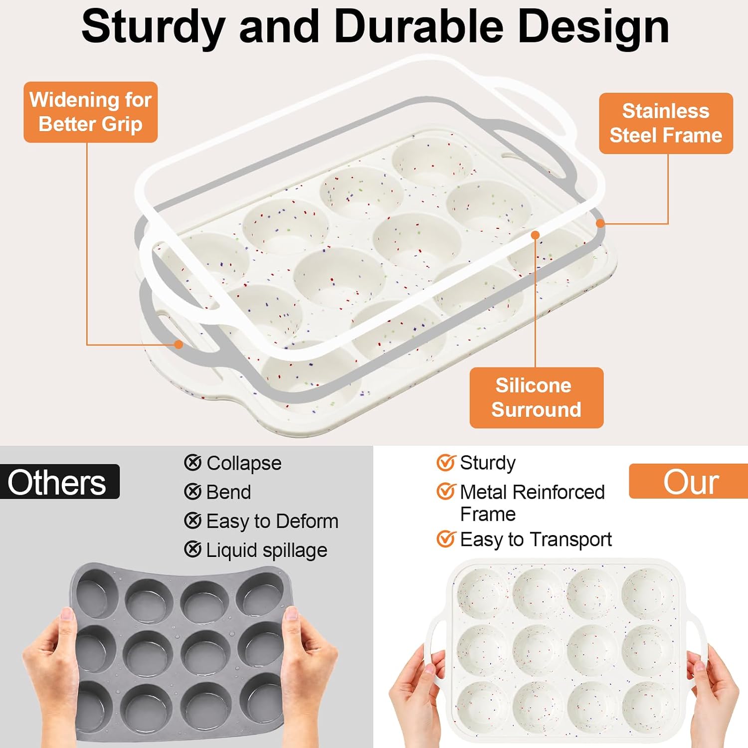 4 Pieces Silicone Muffin Pans for Baking, 12 Cups Regular and 24 Cups Mini Silicone Cupcake Pan Tray with Metal Reinforced Frame, Nonstick Silicone Baking Molds Muffin Tin for Homemade Muffin, Cupcake