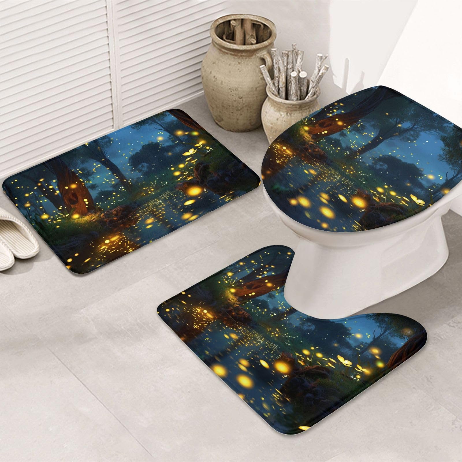 Tapis de bain antidérapants OUSIKA noir en lot de 3 pour abattant WC