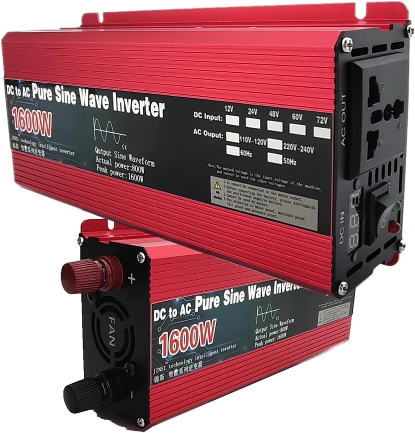 Pure Sine Wave Inverter 12V/24V to AC110V 220V 1000W 2000W 3000W Voltage Transformer Power Converter Solar Inverter LED Display(12V 3000W,220V 230V 60Hz)