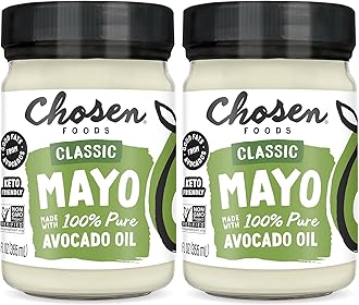 Chosen Foods 100% Avocado Oil-Based Classic Mayonnaise, Gluten & Dairy Free, Low-Carb, Keto Diet Friendly, Mayo for Sandwiches, Dressings and Sauces, Made with Cage Free Eggs (12 fl oz) (Pack of 2)