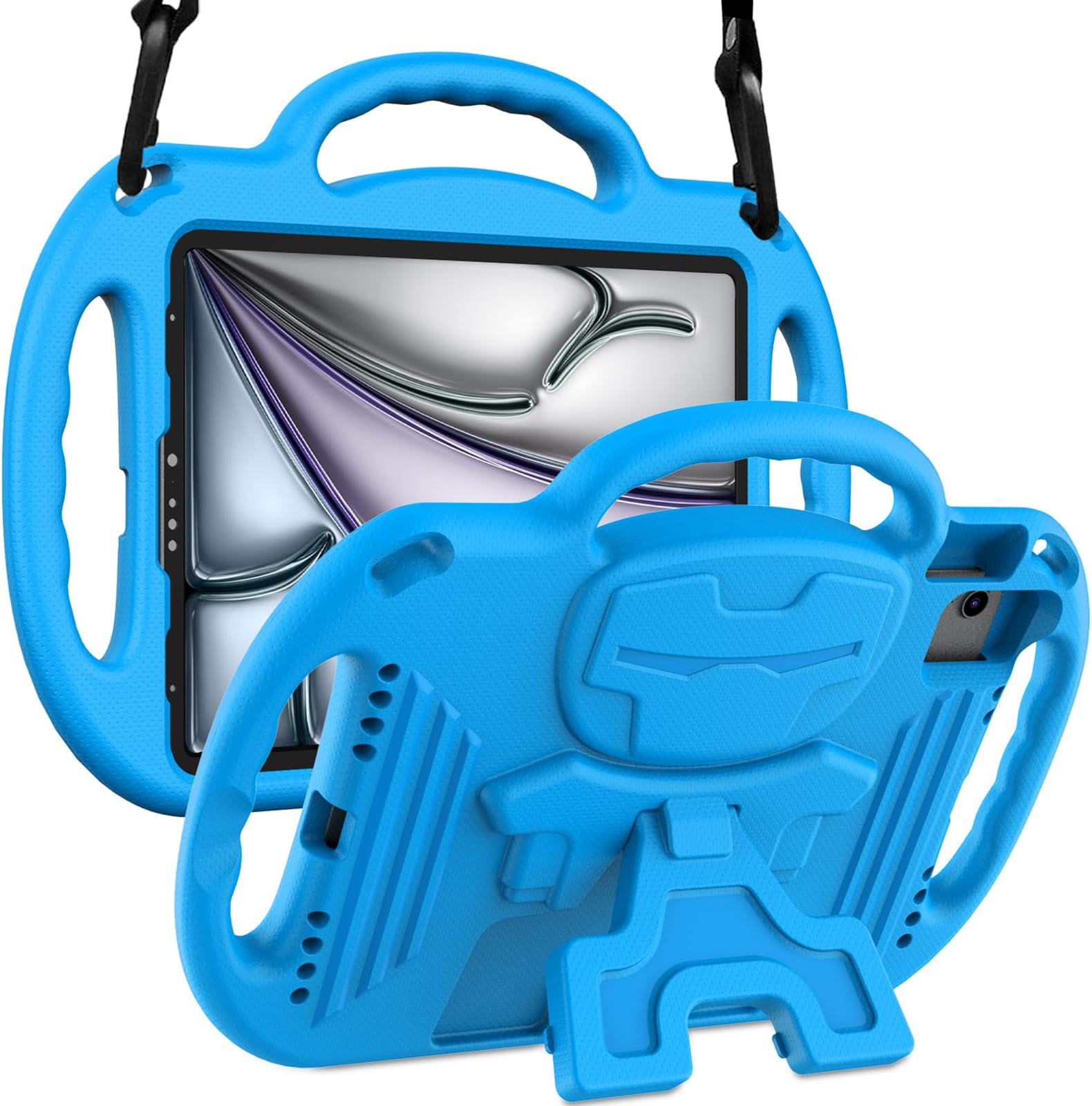 LTROP Kids Case for iPad Air 6th Gen(11",2024) & Air 5th/4th Gen & Pro 11, Durable Shockproof Case with Shoulder Strap Handle Stand for iPad 10.9 & 11 inch Tablets, Blue