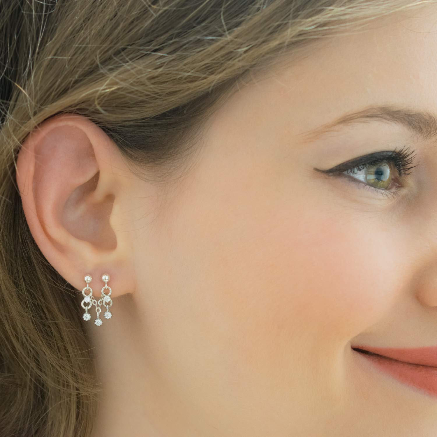 Kette ohrringe Doppelohrringe Zirkonia Ohrstecker Diamant Sterling Silber Ohrpiercing