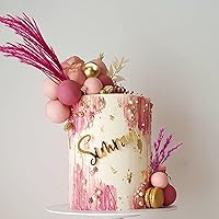Vista 1 de 50 PCS Boho Cake Toppers Mini Balls Cake Topper Various Dried Pampas Grass Cake Decor for Boho Home Wedding Cake Decoration (Gold Pink Hot Pink)