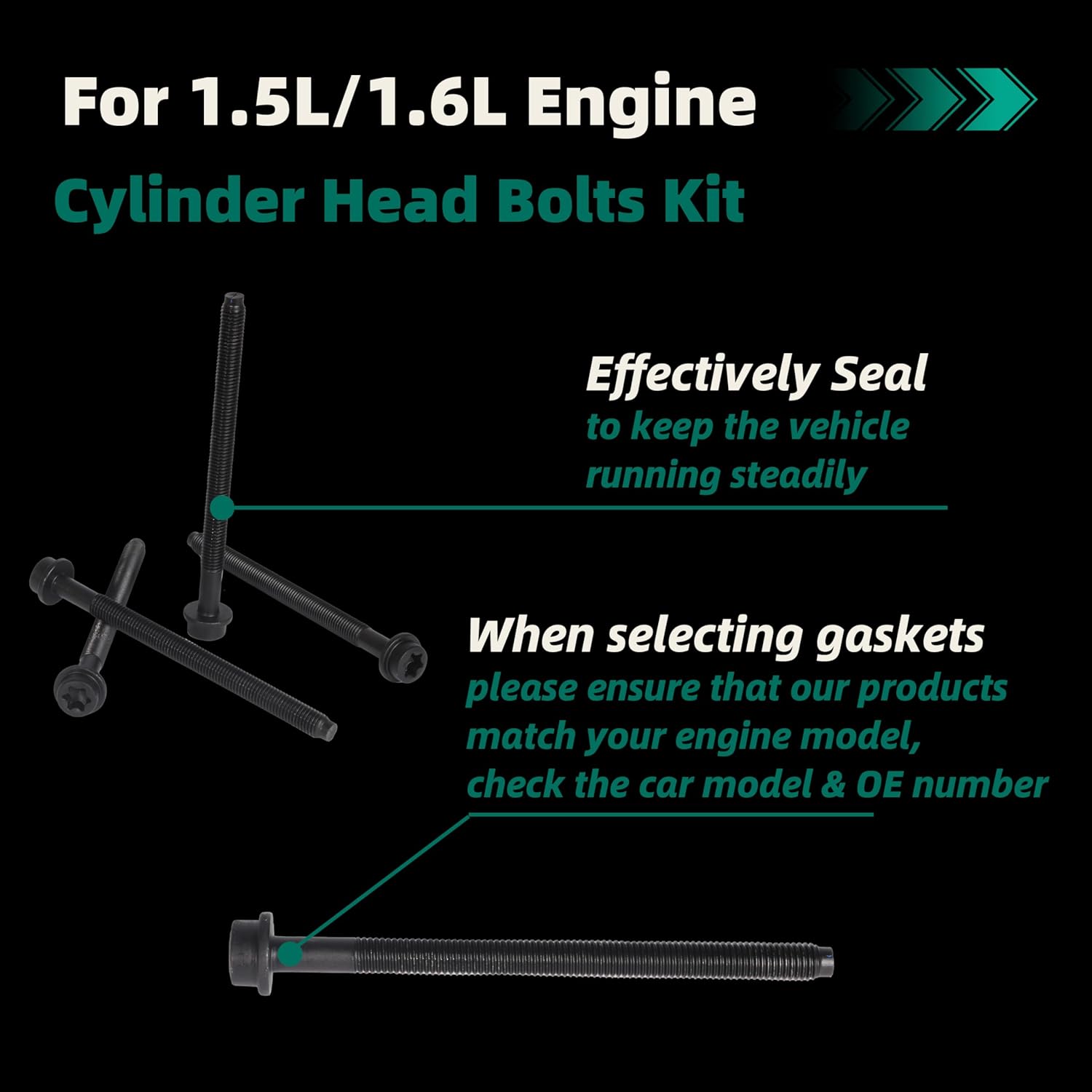 HBK4312 Cylinder Head Bolt Kit Fits for Ford Fusion Escape Fiesta 1.5L 1.6L L4 16V DOHC 1499cc 2011-2020 ES 72797 （10 pcs）