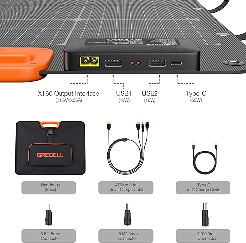Miniatura 9 de GRECELL Estación de energía portátil de 240 W con panel solar biacial portátil de 120 W, generador solar de 153.6 WH Batería LiFePO4 de doble vía