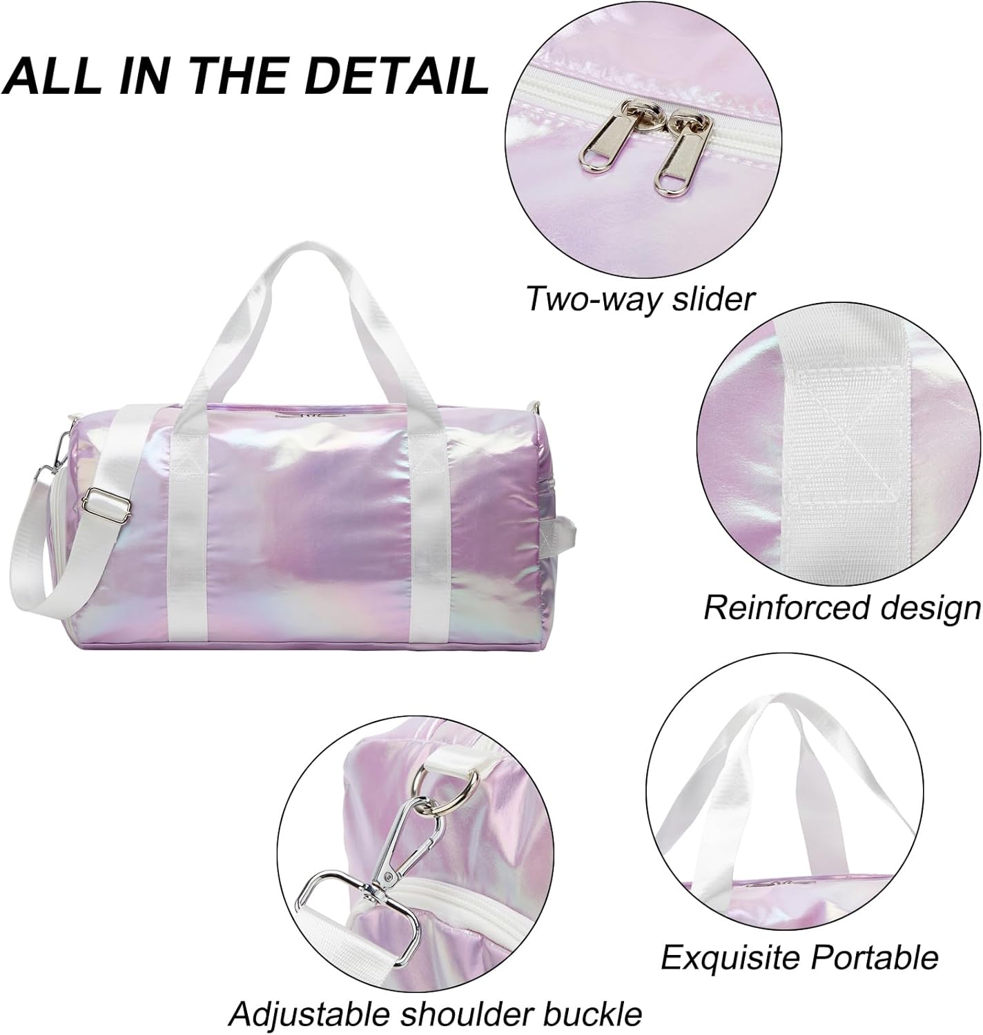 ZHIERNA Sports Gym Dance Bag for Women Girls, Shimmery Waterproof Duffle Travel Bag With Shoes Compartment and Wet Dry Pocket (Green)