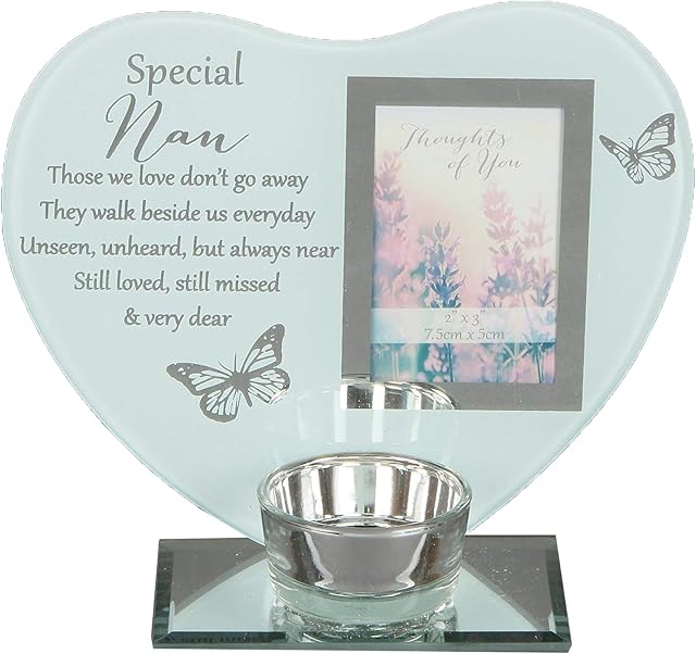 Widdle Gifts Ltd Glass Photo Frame Memorial Tea Light Candle Holder - Nan 9026, one size, White