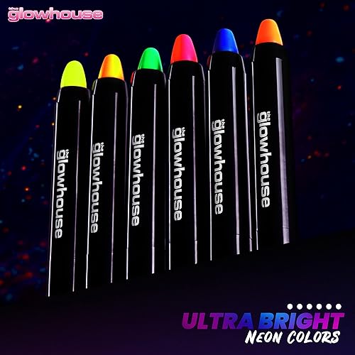 Miniatura 2 de The Glowhouse Barra de pintura corporal de neón UV (paquete de 6) pintura fluorescente más brillante que brilla en la oscuridad bajo luz UV
