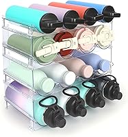 TIDYSAVANT Stackable Water Bottle Organizer: 4-Tier Clear Holder for 16 Large Bottles, Stable One-Piece Side Panels Prevent Tipping, Kitchen Cabinet Storage