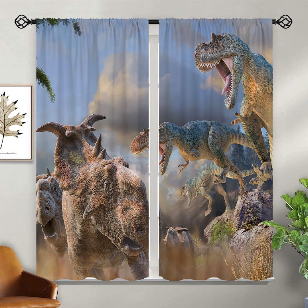 Raptor Blackout Curtains for Girls Boy Home Decor, Dinosaur Jurassic Wild Forest Animal Wild Rod Pocket Thermal Insulated Drapes Darkening Window Curtain for Bedroom Living Room, 55 x 63 Inch