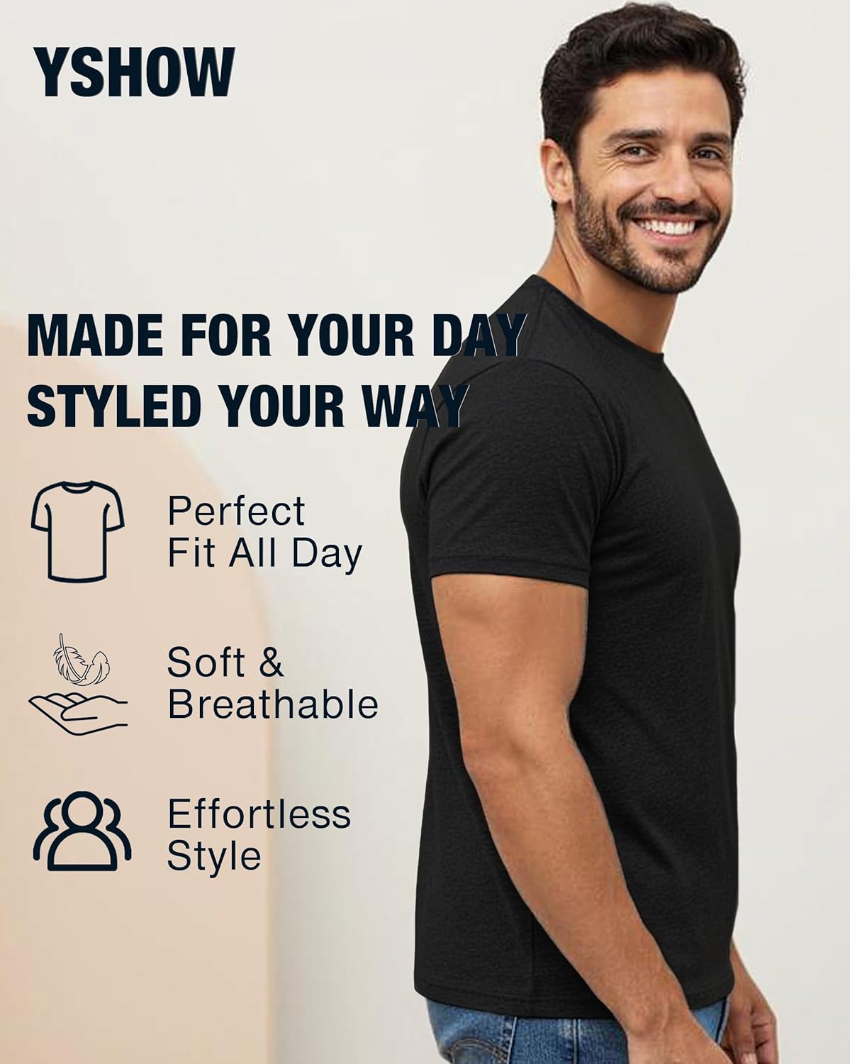 Mens Classic Tees Short Sleeve Crew Neck T Shirts for Men, Cotton Blend Soft Fitted Basic T-Shirts, 4-Pack - Image 5