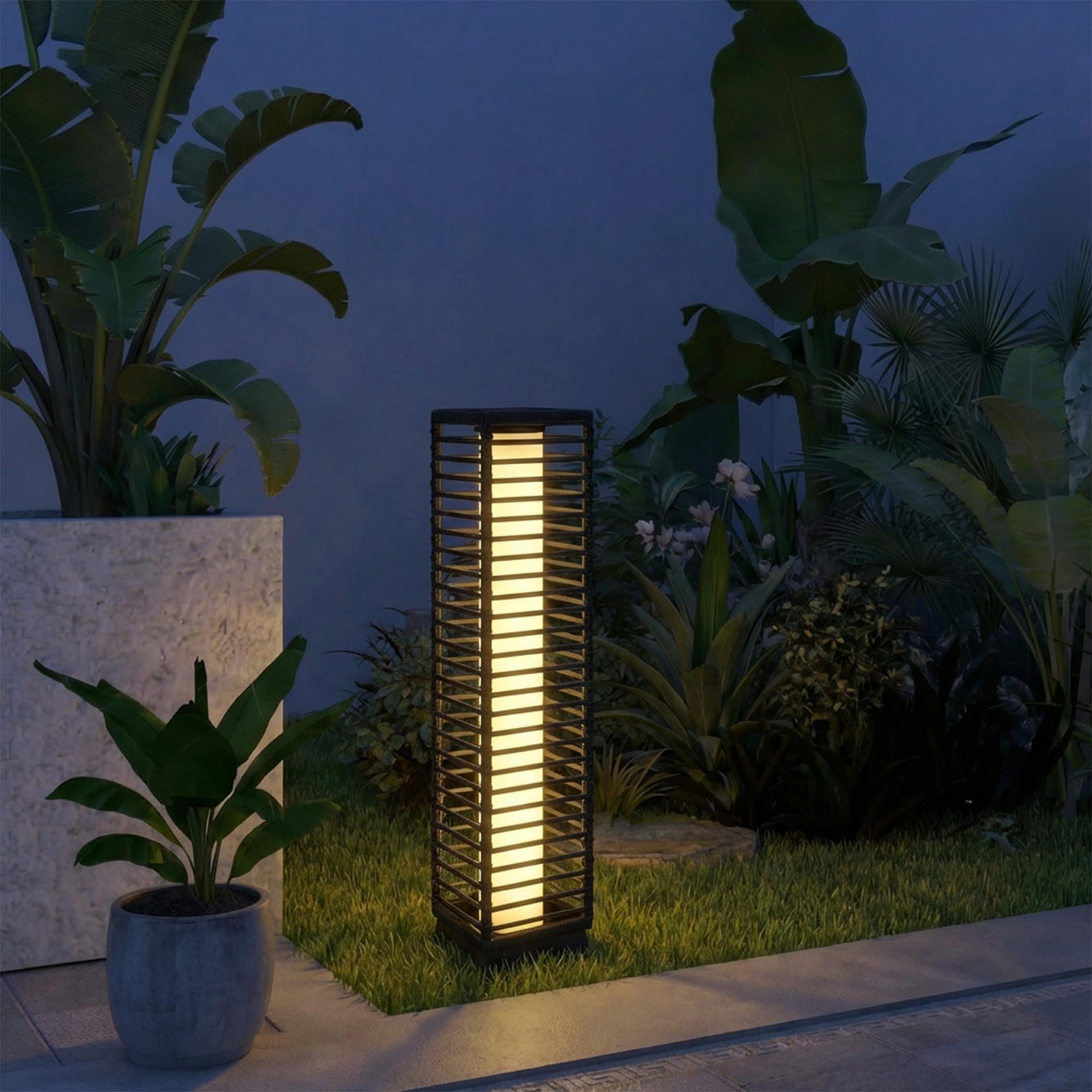 Outsunny Linterna Solar Exterior Resina Trenzada, Negro | Lámpara de pie inalámbrica, recargable, sensor de luz, LED