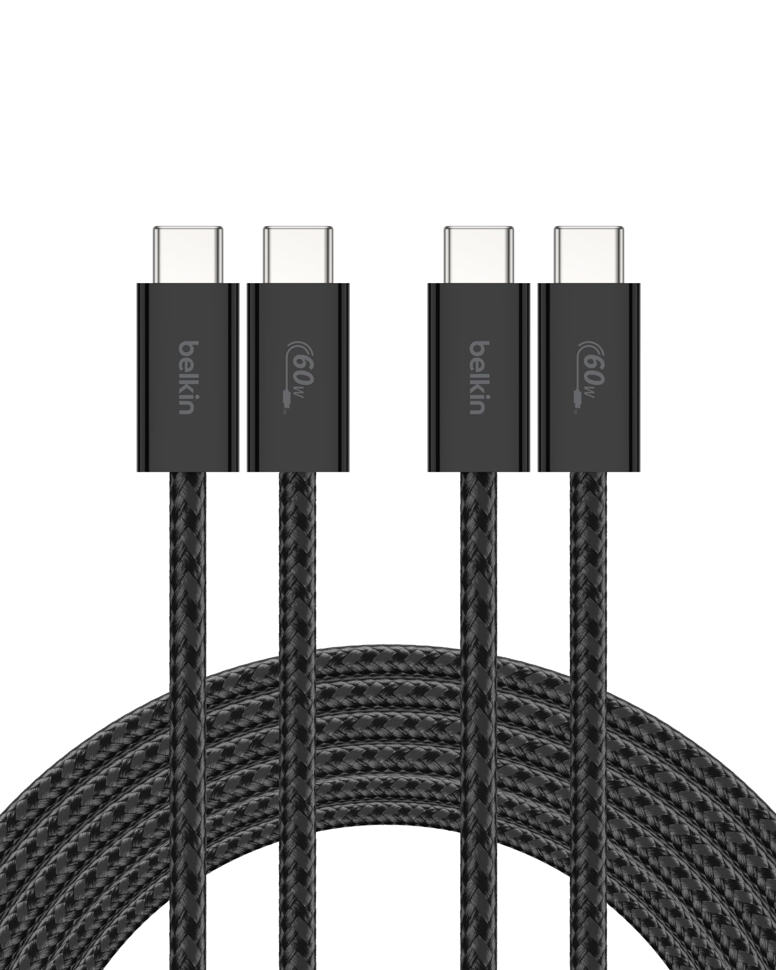 Belkin USB C to USB C Cable 2-Pack, 9.9ft, 60W - Type C Charger, iPhone Charger Cord, Soft, Braided, Flexible for iPhone 17, Galaxy S25, Pixel 10, Airpods, iPad Pro & More, Travel Essentials - Black