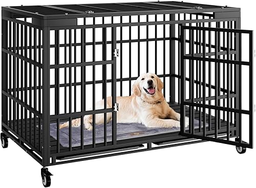 Miniatura 23 de Jaula para perros de alta resistencia de 42 pulgadas con ruedas, jaula indestructible a prueba de escapes para perros grandes, extragrande, XL XXL