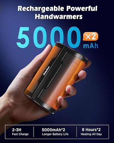 Miniatura 2 de EasyAcc Hand Warmers Rechargeable 2 Pack, 10000mAh Magnetic Hand Warmers, 18Hrs Long Heating, with Camping Hook, Portable Power Bank, Pocket Size,