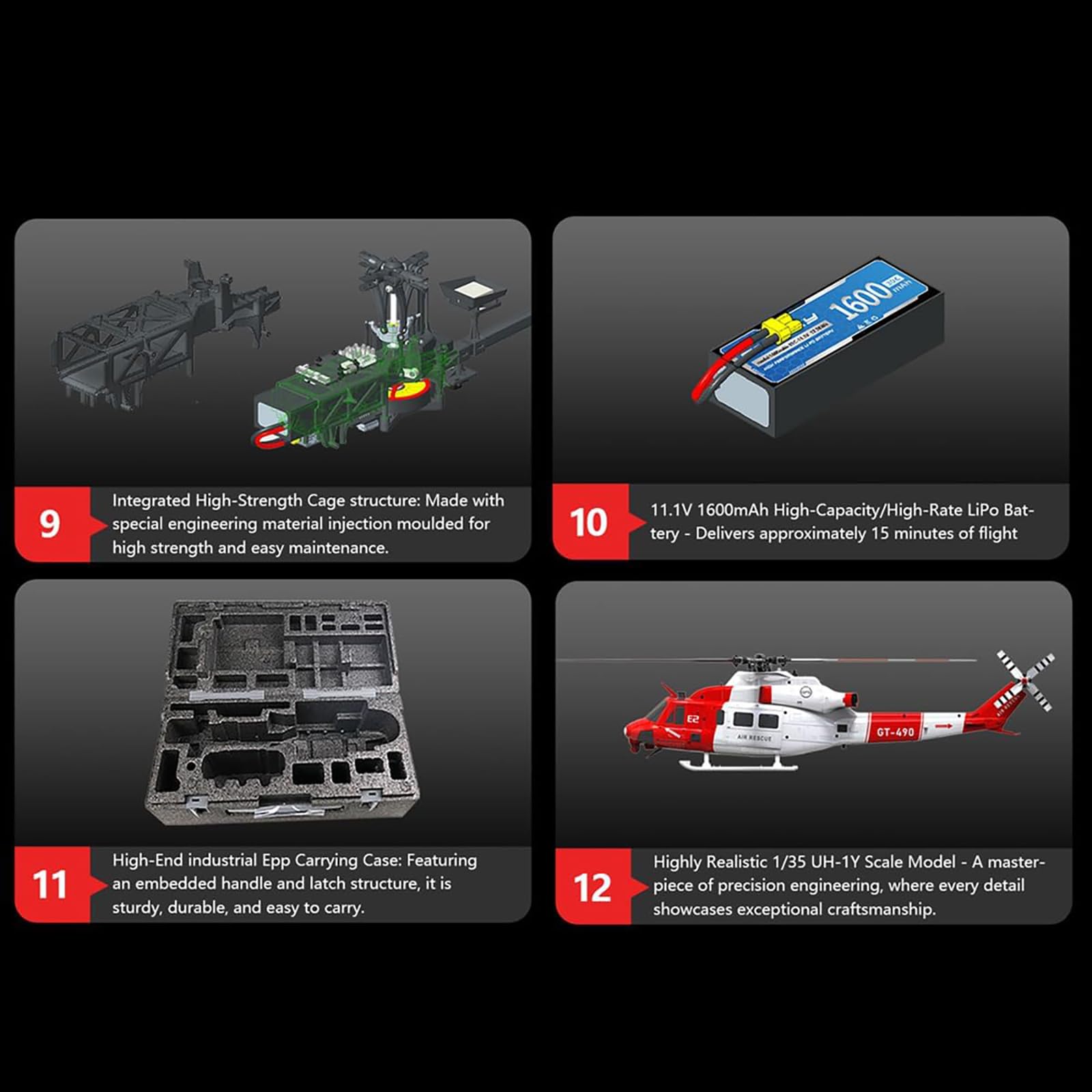 Genérico E2 UH-1Y RC Helicóptero con GPS Lidar posicionamiento, 2.4G 6CH Dual Brushless Direct Drive Rescate Helicóptero de Control Remoto, Regalo - RTF