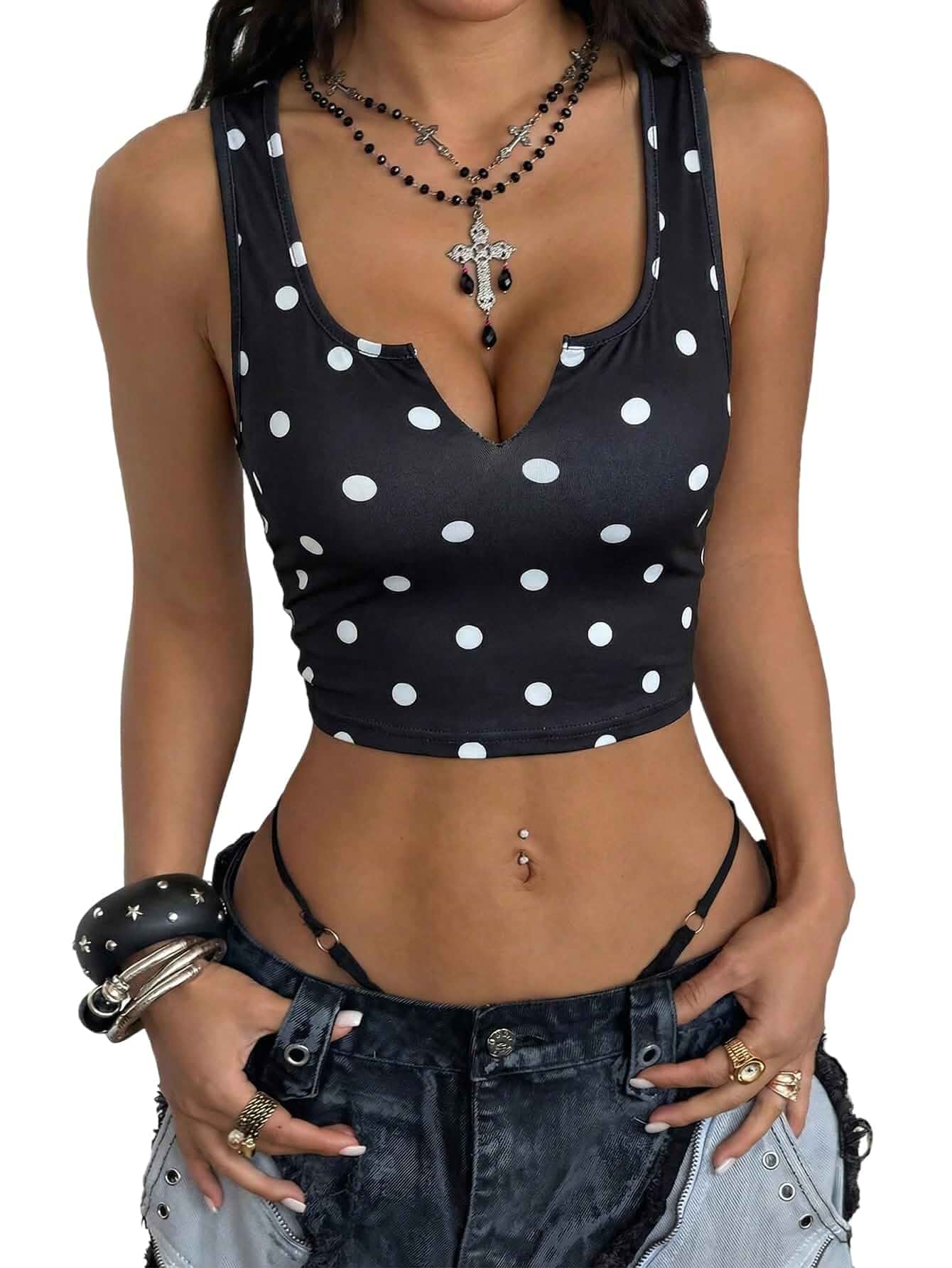 SOLY HUX Women's Y2k Tank Tops V Neck Sleeveless Crop top | Basic,Trendy,Notched,Slim Fit,Summer Y2k,Sexy,Crop Tops