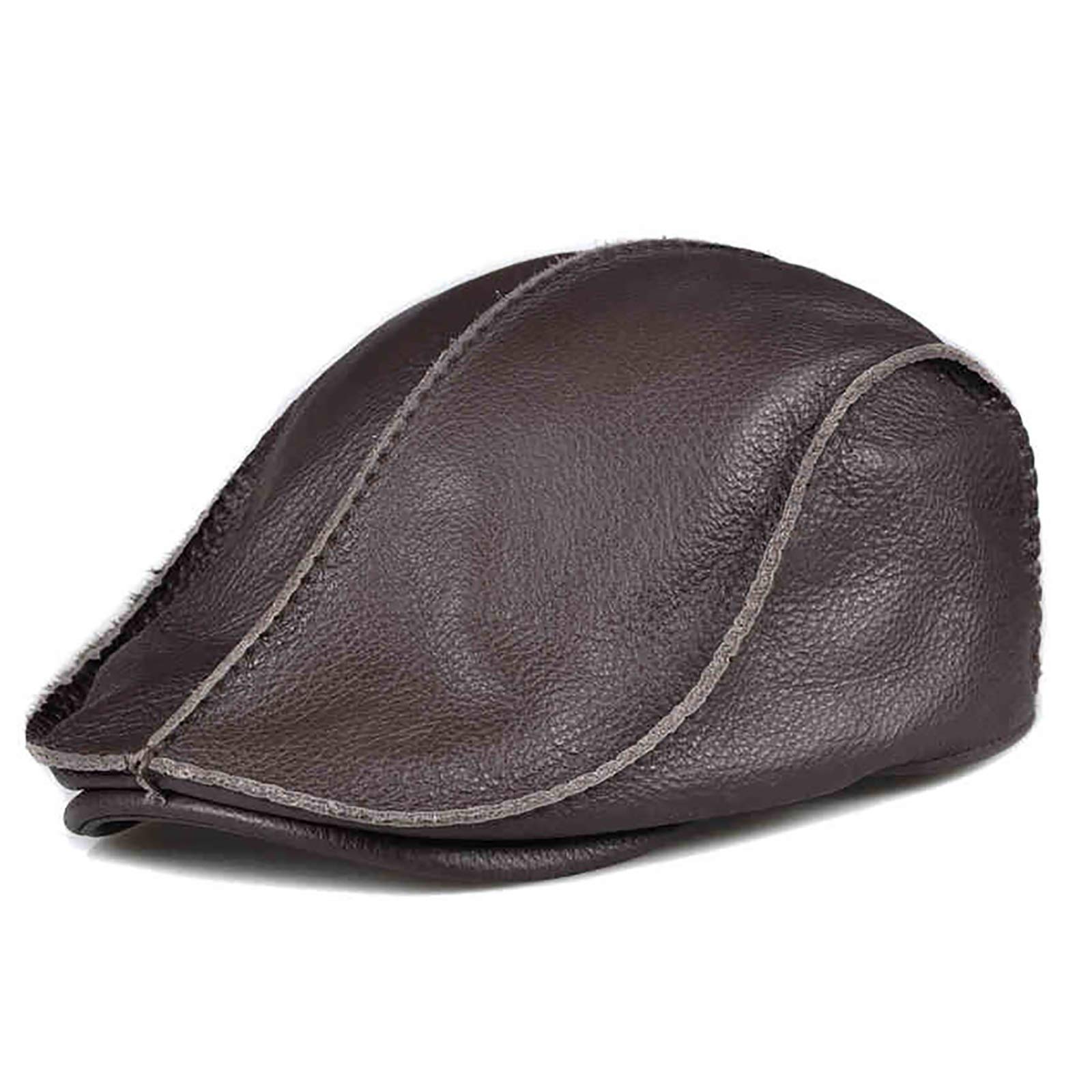 G&F Anziani Pelle Berretto Pelle Bovina Cappello Piatto Tenere Caldo Strillone Inverno Moda 55-60 Cm