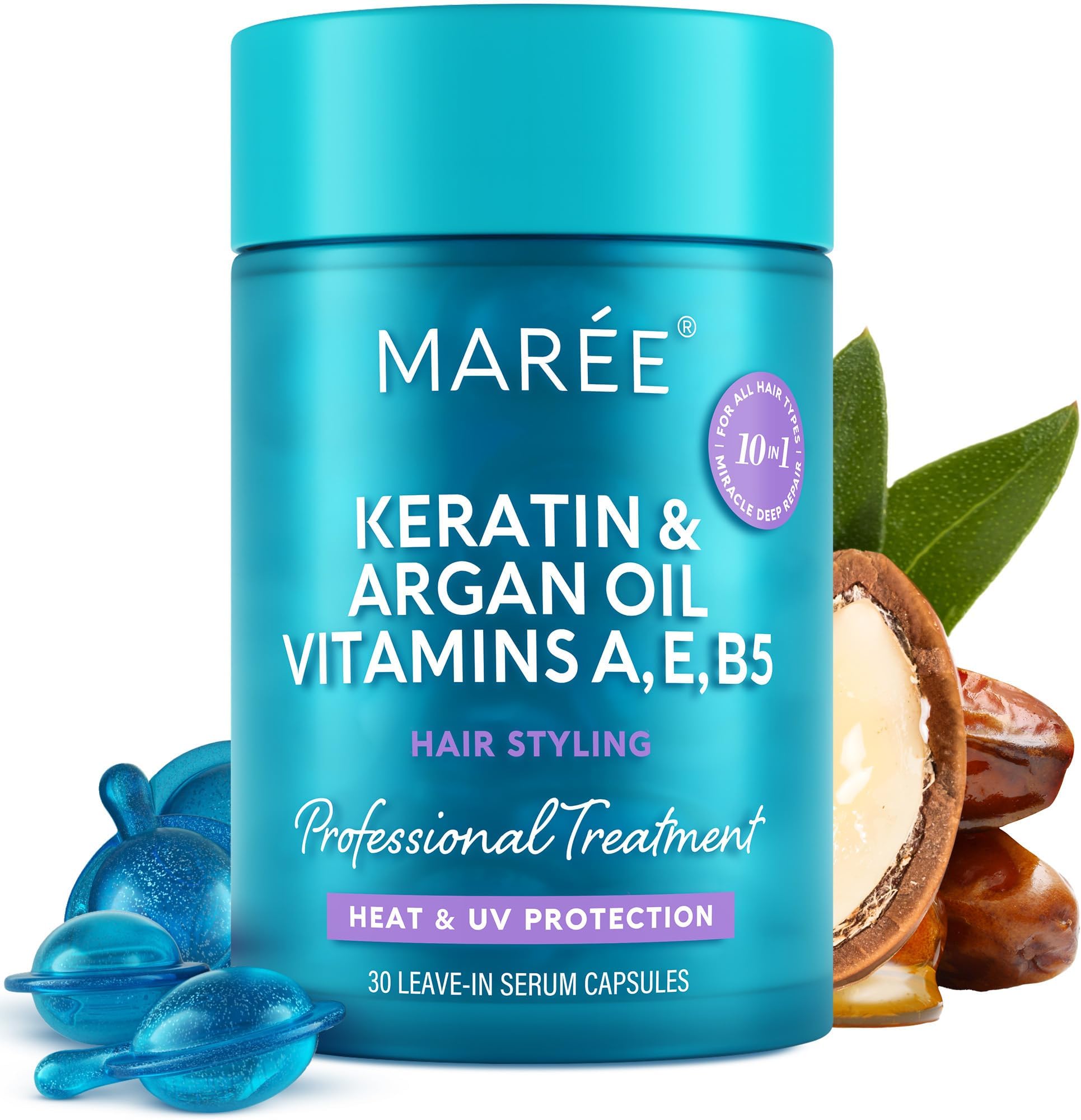 Hair Oil for Damaged Hair - Keratin Styling & Moisturizing Oil Capsules with Avocado, Jojoba & Argan Oil - Leave-in Anti Frizz Hair Serum for Frizzy and Damaged Hair Vitamins A, E & B5