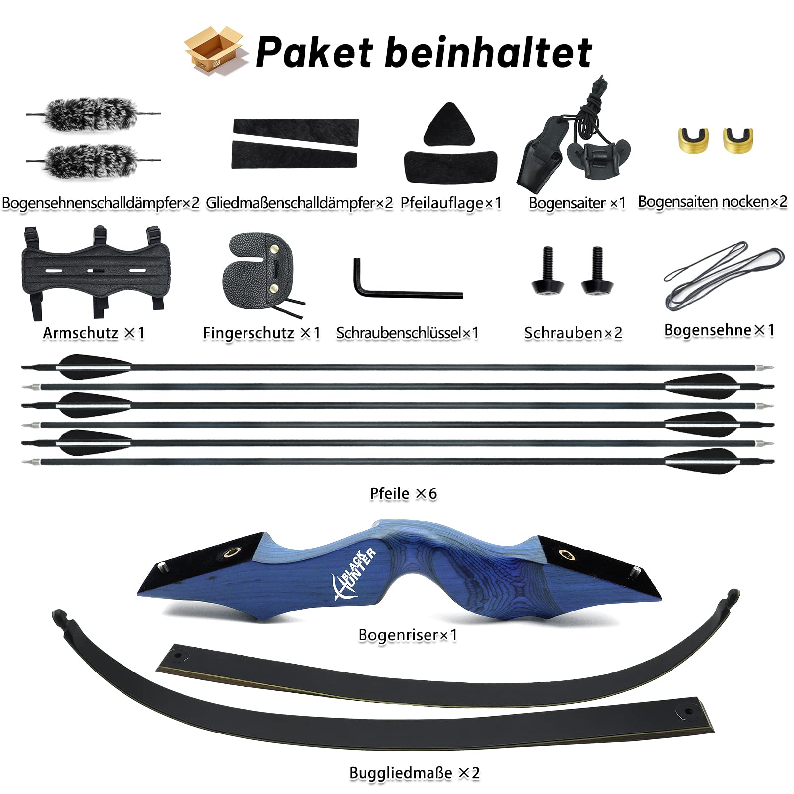 60 Zoll Black Hunter Bogen 20-60lbs Takedown Recurvebogen Rechte Hand Pfeil Und Bogen Erwachsene Anfänger Schießübungen