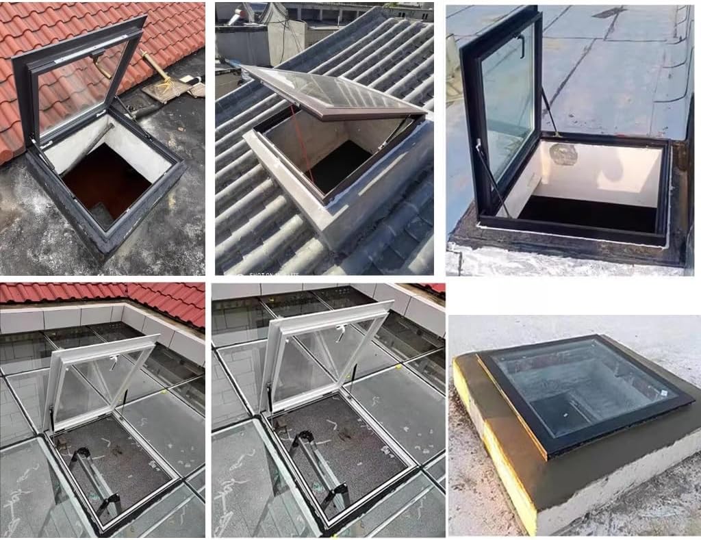 Roof Skylights with Black Aluminum Alloy Frame, Customizable Roof Viewing Window with Double-Layer Tempered Glass, Universal Skylight Window for Hotel Sun Room Warehouse(32x36in(81.2x91.5cm))