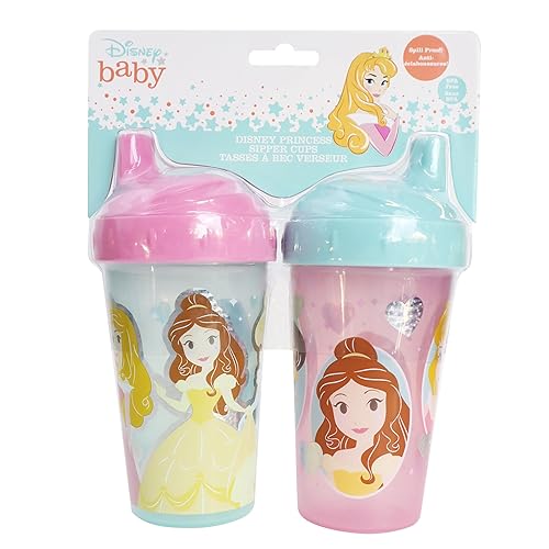 Vasos para sorber para niñas | 10 onzas de Princess Sippy Cup Pack de dos con popote y tapa | Botella de agua de viaje azul duradera a prueba de