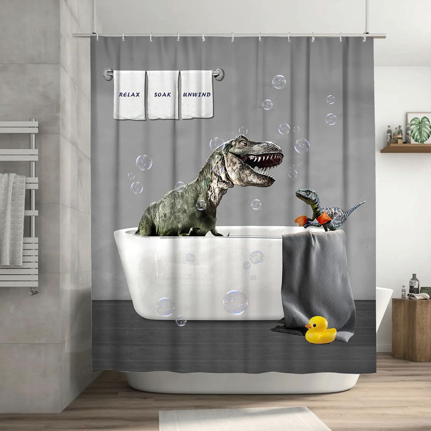 Amazon.com: Funny Dinosaur Shower Curtain Animal Bathroom Curtains for ...