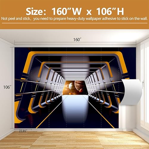 Miniatura 4 de Papel tapiz 3D de nave espacial para sala de juegos, galaxia planeta, paisaje mural de pared (no despegar y pegar)