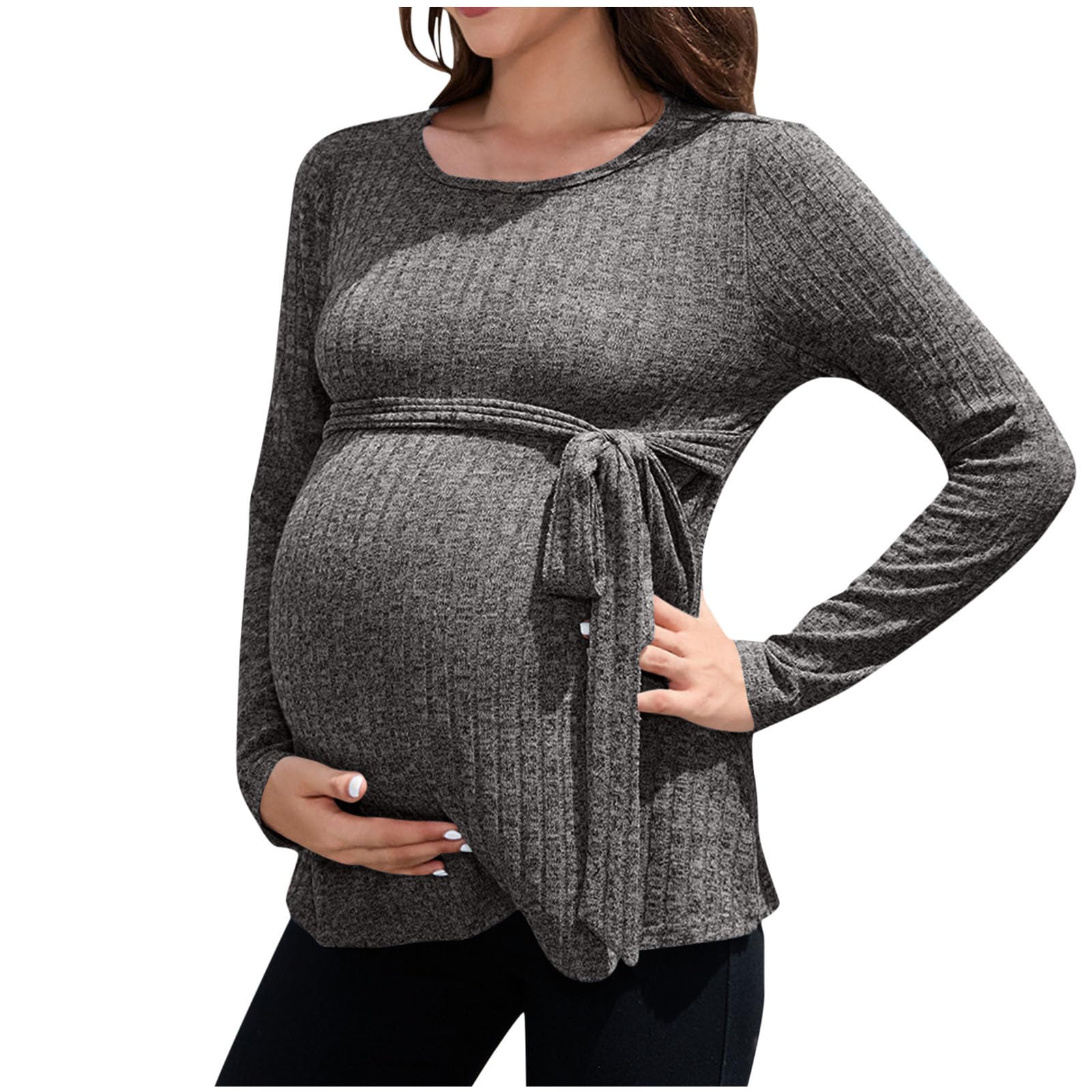 Maglia Lunga Donna Gravidanza Maglie Premaman Donna Magliette Manica Lunga maternità Abbigliamento Pullover Inverno T Shirt Felpe Felpa Premaman Vestaglia Invernale Grigio Scuro S