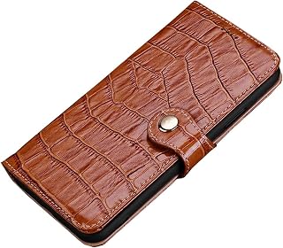 CEKGDB Funda de piel auténtica con tapa para Apple iPhone 14 Pro 2022, textura de cocodrilo con función atril [tarjetero] (color: marrón)
