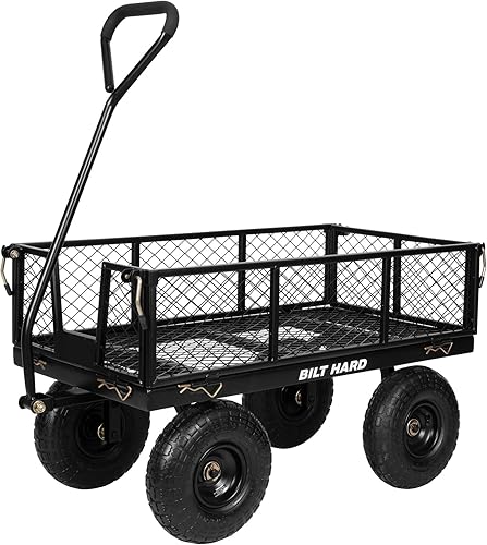 Miniatura 9 de BILT HARD Carro de jardín resistente con neumáticos planos de 10 pulgadas con mango giratorio de 180° y lados extraíbles, 4 pies cúbicos