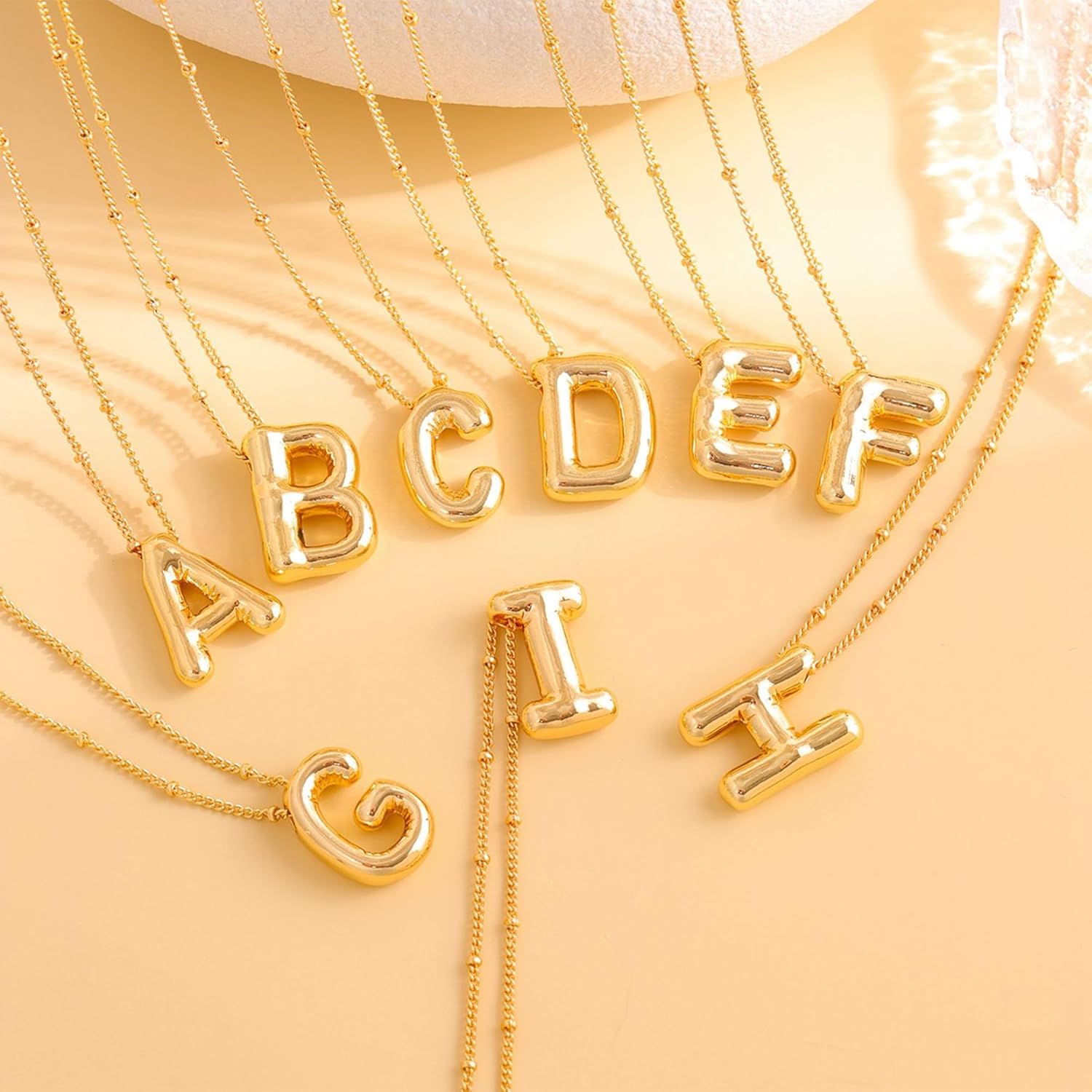 Balloon Letter Necklace Gold for Women, 18k Gold Plated Chain Pendant Charm Necklace, Initial Name Choker Jewelry Dainty Gold Puffy Necklace for Women - Image 4