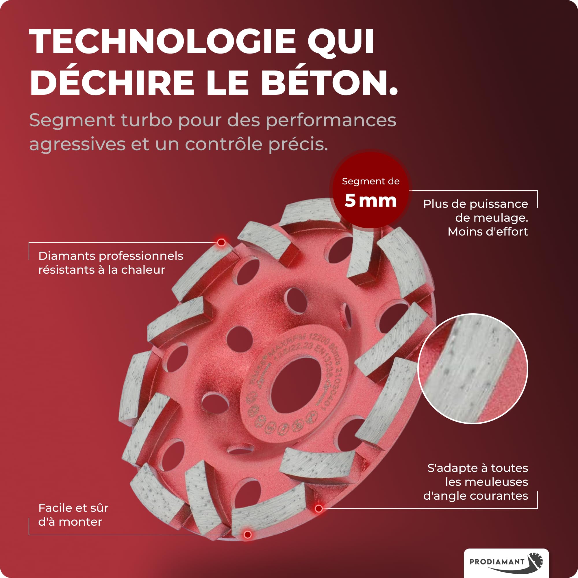 PRODIAMANT Extra Speed Meule boisseau diamant béton 125 mm x 22,23 mm - plateau de ponçage pour béton, colle à carrelage et maçonnerie, pour meuleuses d'angle