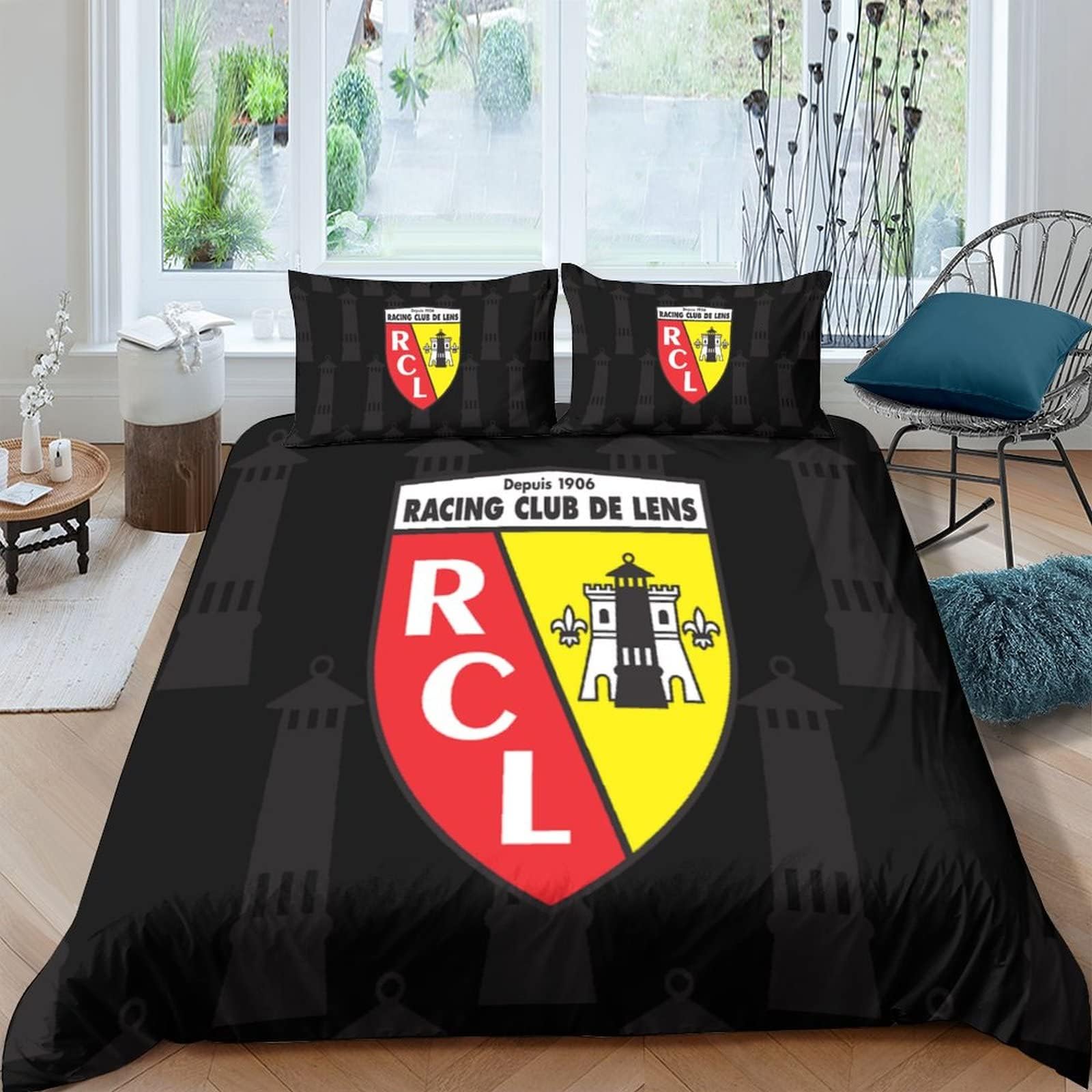 Housse de couette RC Lens 3D football avec parure de lit douce pour adultes et enfants