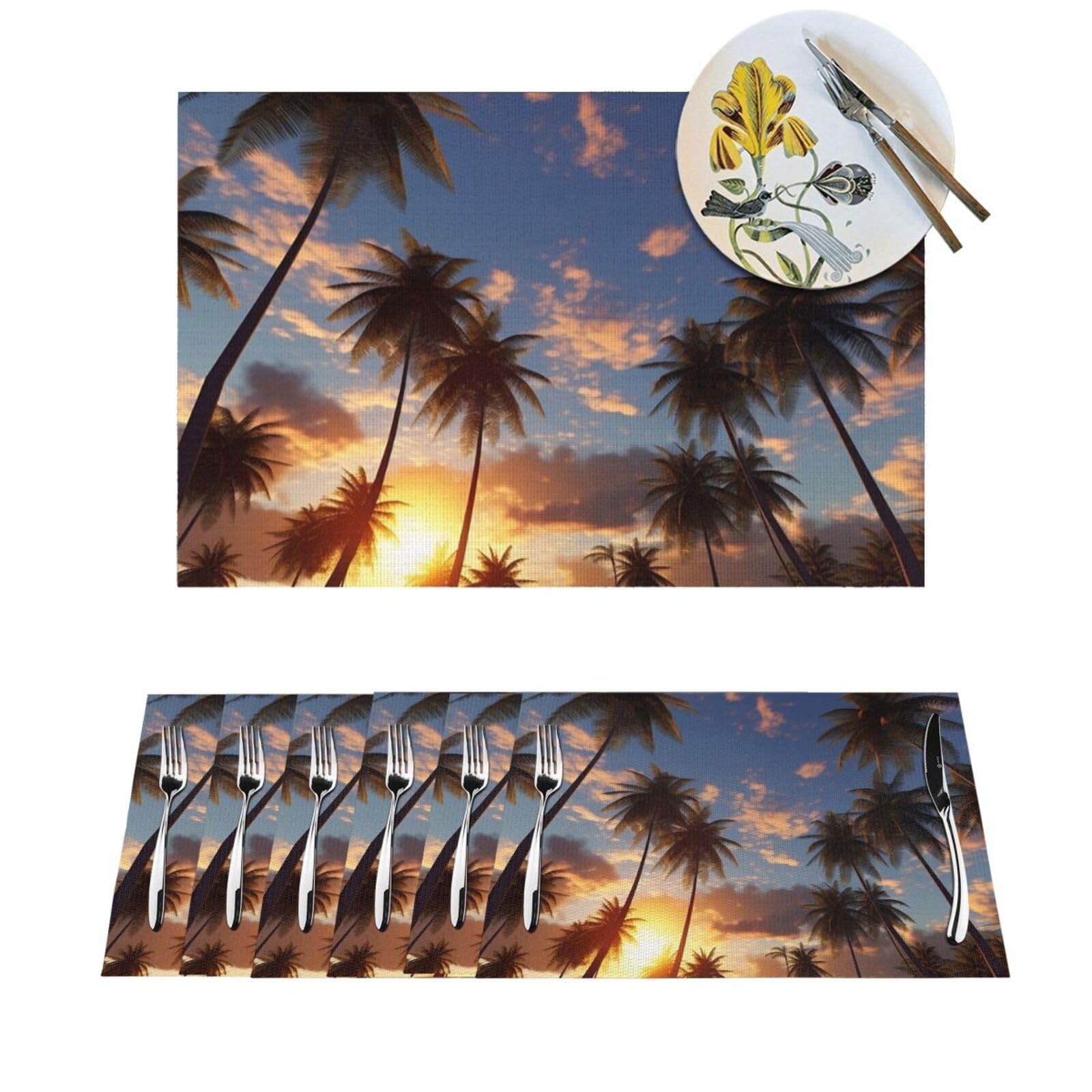 Set de table antidérapant en PVC lot de 6 motifs palmiers
