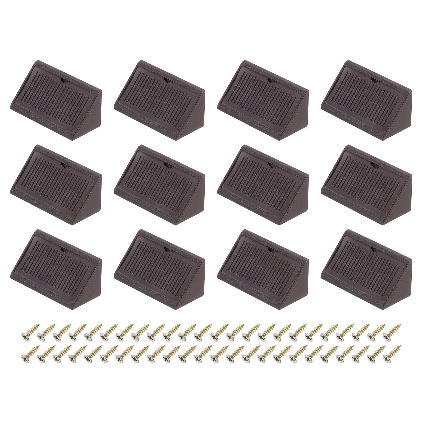 sourcing map 12 Pcs 90 Degree Plastic Corner Braces, 20x42x20mm Shelf Right Angle Brackets with Screws for Cabinets Cupboards, Brown