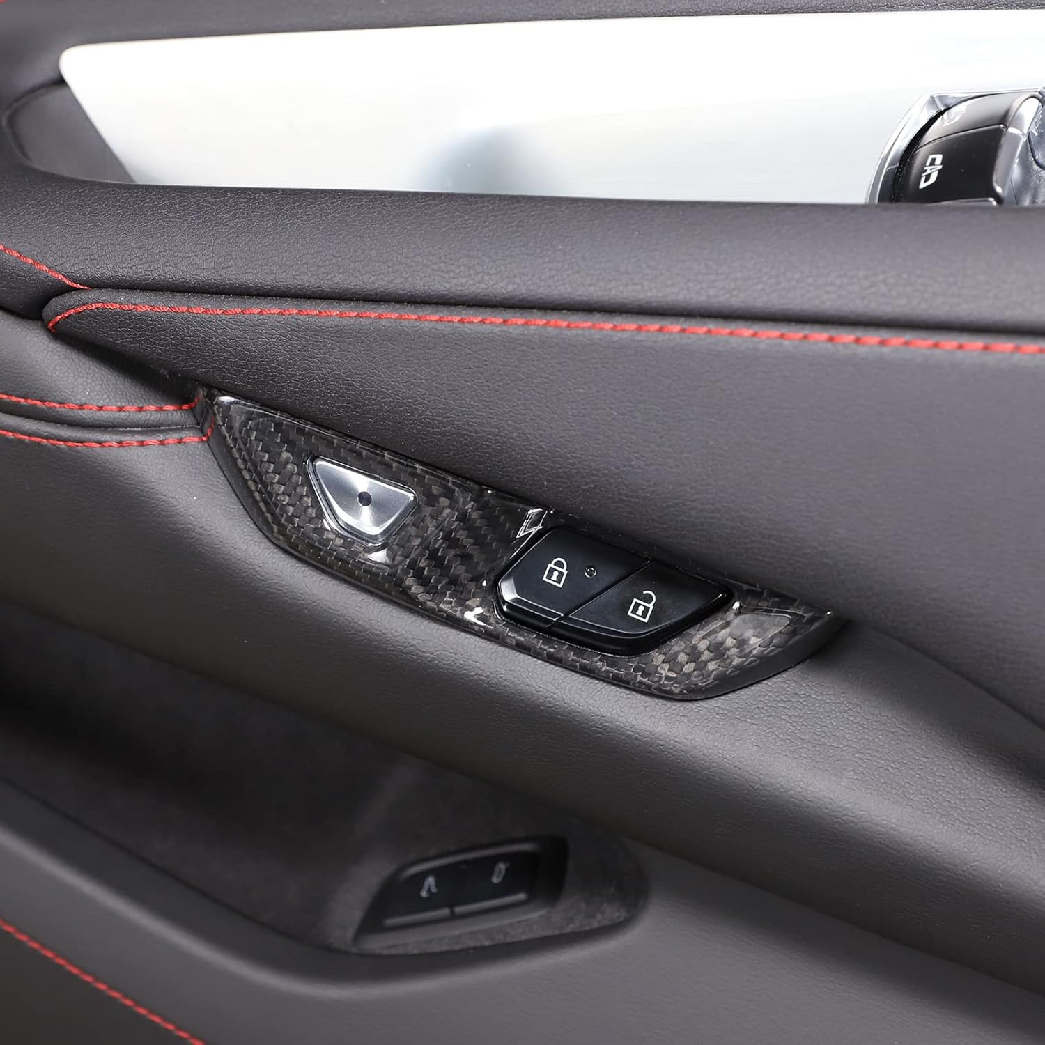 Inner Door Handle Cover Real Carbon Fiber 2PCS Compatible with Corvette C8 Stingray 2020-2023 Inner Door Lock Switch Button Frame Cover Trim (Black Carbon)