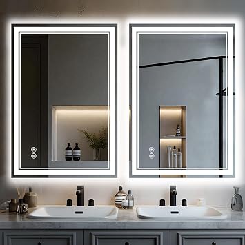 2 Pack 24x36 Inch LED Bathroom Mirror with Lights Anti-Fog Stepless Dimmable 3 Color LED Mirror for Bathroom Brightness Memory Function Bathroom Vanity Mirror Touch Sensor Explosion-Proof