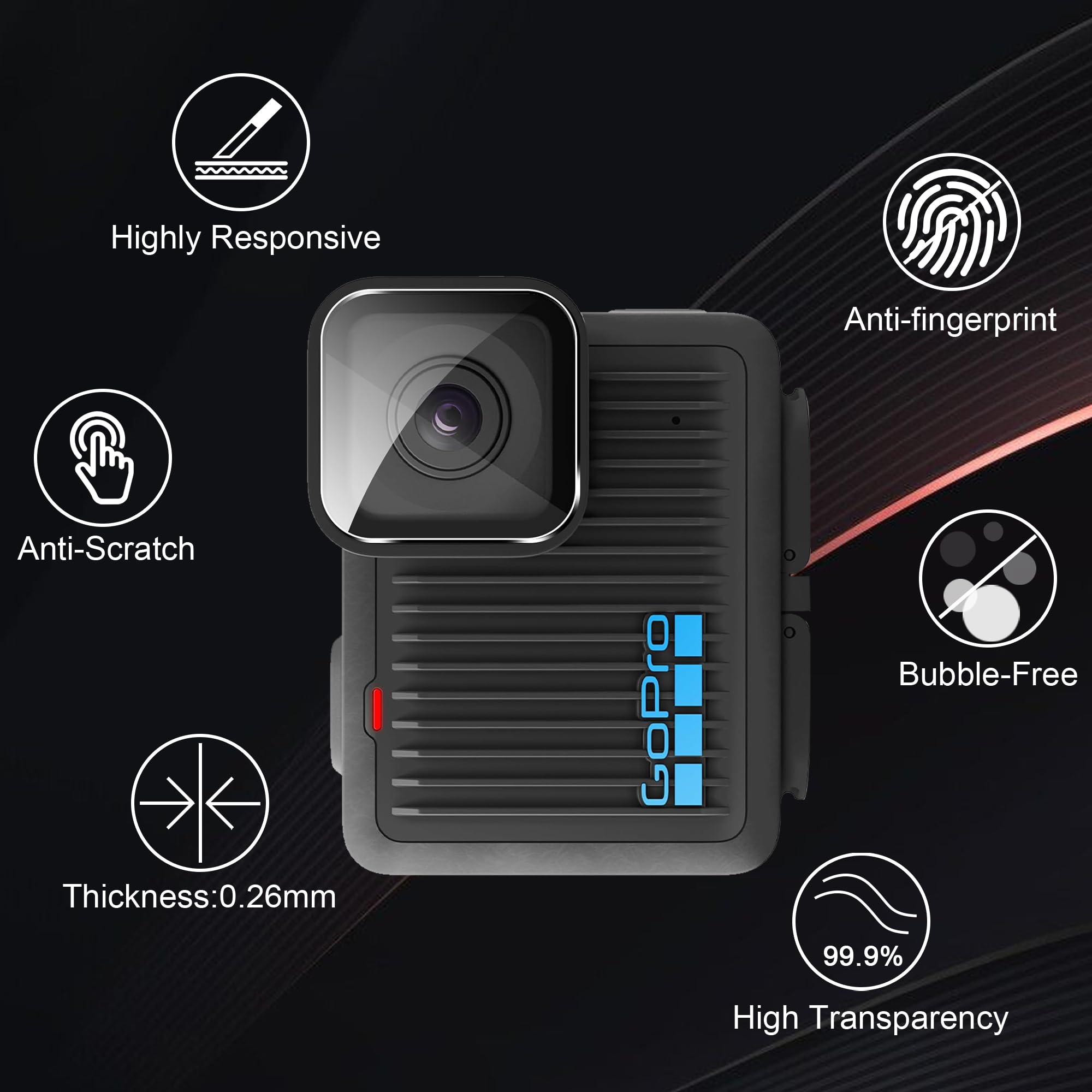 per abito accessori GoPro Hero 2024, custodia in silicone + protezione schermo + copertura laterale, antipolvere, antigoccia, HD - Nero.