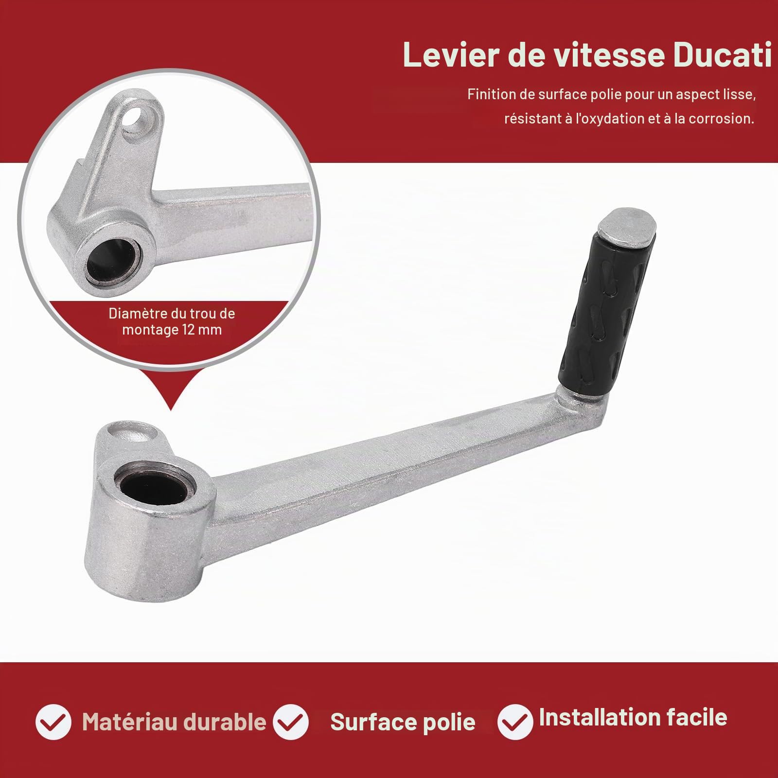 OUKENS Levier de vitesse, levier de vitesse de moto avec pédale de changement de vitesse, bras de levier de vitesse de remplacement en aluminium pour Ducati Monsters 696 2009‑2013