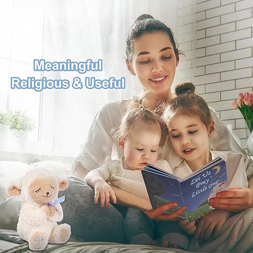Miniatura 3 de Regalos de bautismo para niños, gran bautizo, dedicación y bautismo para niños y bebés recién nacidos, incluye peluche de cordero rezando de 7