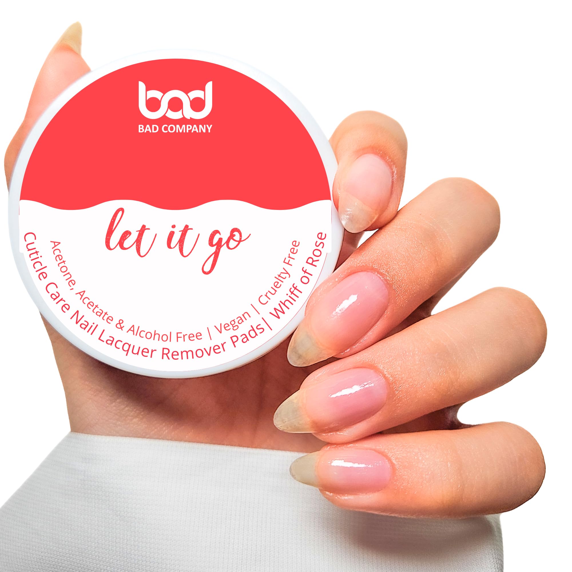 BAD COMPANY Nail Polish Remover Wipes - Rose | Alcohol Free, Acetone Free, Acetate Free & Lint Free | with nourishing Olive Oil, Aloe Vera & Vitamin E (30 Pads)