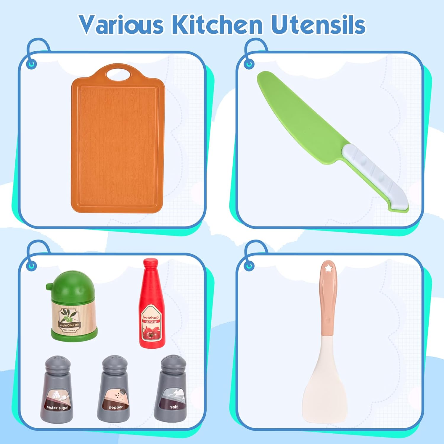 Bruvoalon 67Pcs Kids Play Kitchen Toys Set, Toddlers Pretend Cooking Playset Acccessories with Pots Pans, Utensils Cookware, Foods, Canned Veges, Learning Gift for Kids Girls Boys (Pink) - Image 7