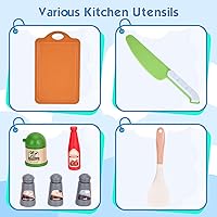 Vista 7 de Bruvoalon Juego de 67 piezas de juguetes de cocina para niños, juego de cocina de simulación para niños pequeños con ollas, sartenes, utensilios