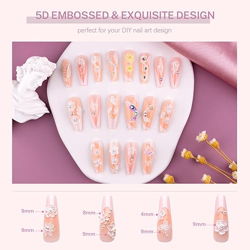 Miniatura 3 de Calcomanías de arte de uñas de flores 5D, 3 hojas en relieve, huecas, exquisitas pegatinas 3D, autoadhesivas, encaje blanco, hojas florales, plumas,