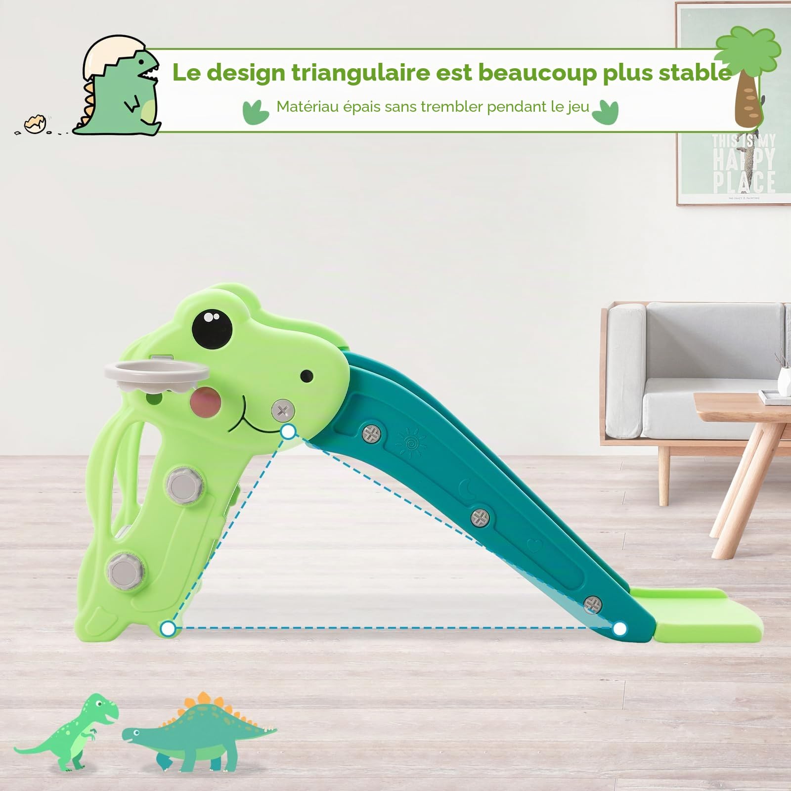 Toboggan Enfant (Vert) - Glisse 100cm - Échelle à Mains Courantes, Marches Antidérapantes - Porte-Ballons Inclus - À Partir de 2 Ans – Jouet Idéal pour Compétences Motrices