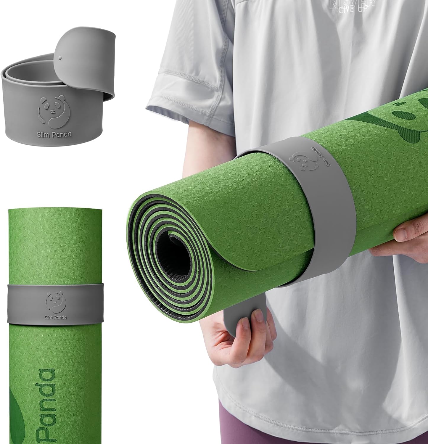 Slim Panda Yoga Mat Strap Slap Band, One Snap Keeps Mats Tightly Rolled, Heavy-Duty Clasp Fits Most Size Mats(24″ L X 2″ W)