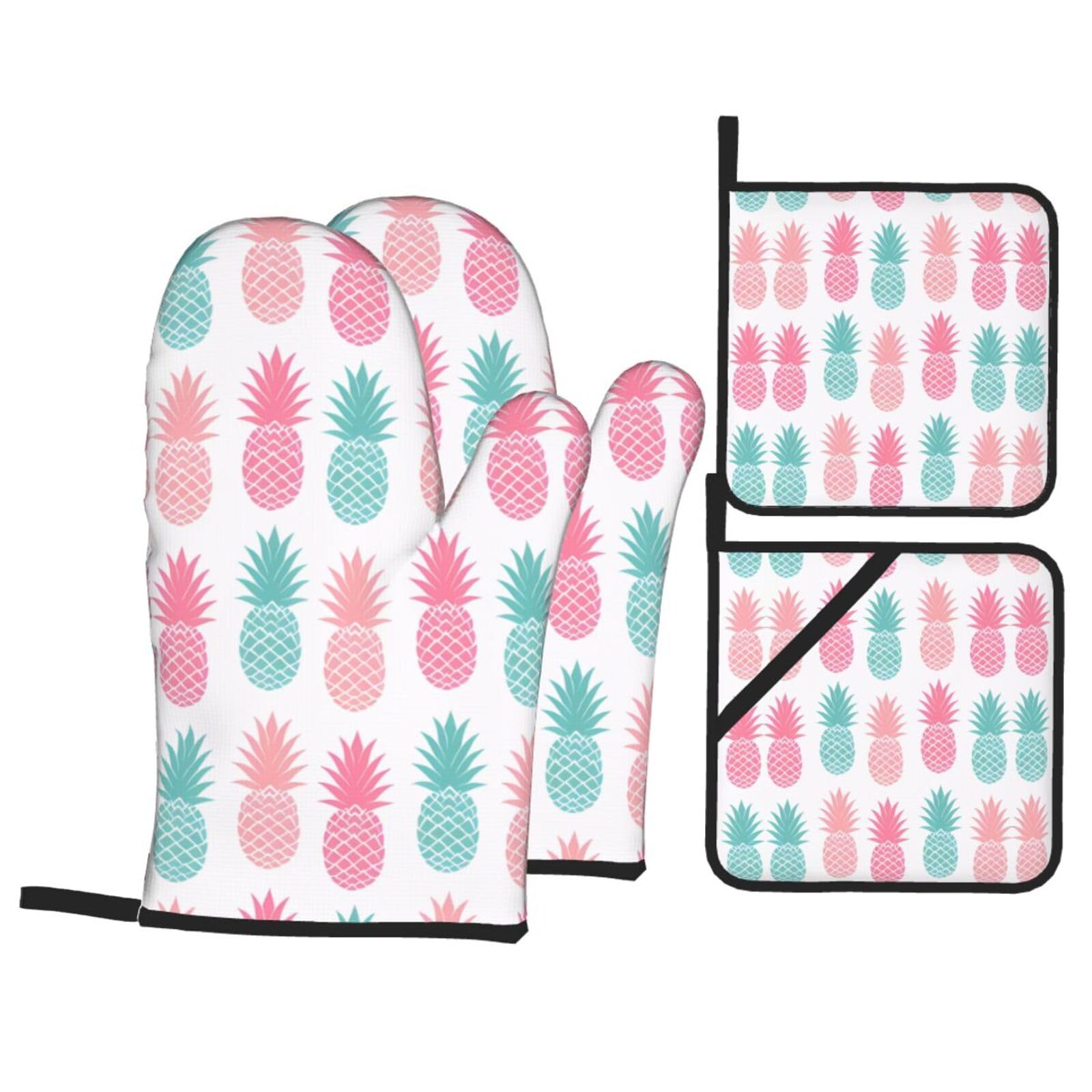 WHJSHOP Summer Pineapple Prints Kitchen Layers: Waterproof Oven Covers for Safe Handling & Easy Cleanup – 4 Piece Heat Protection Bundle