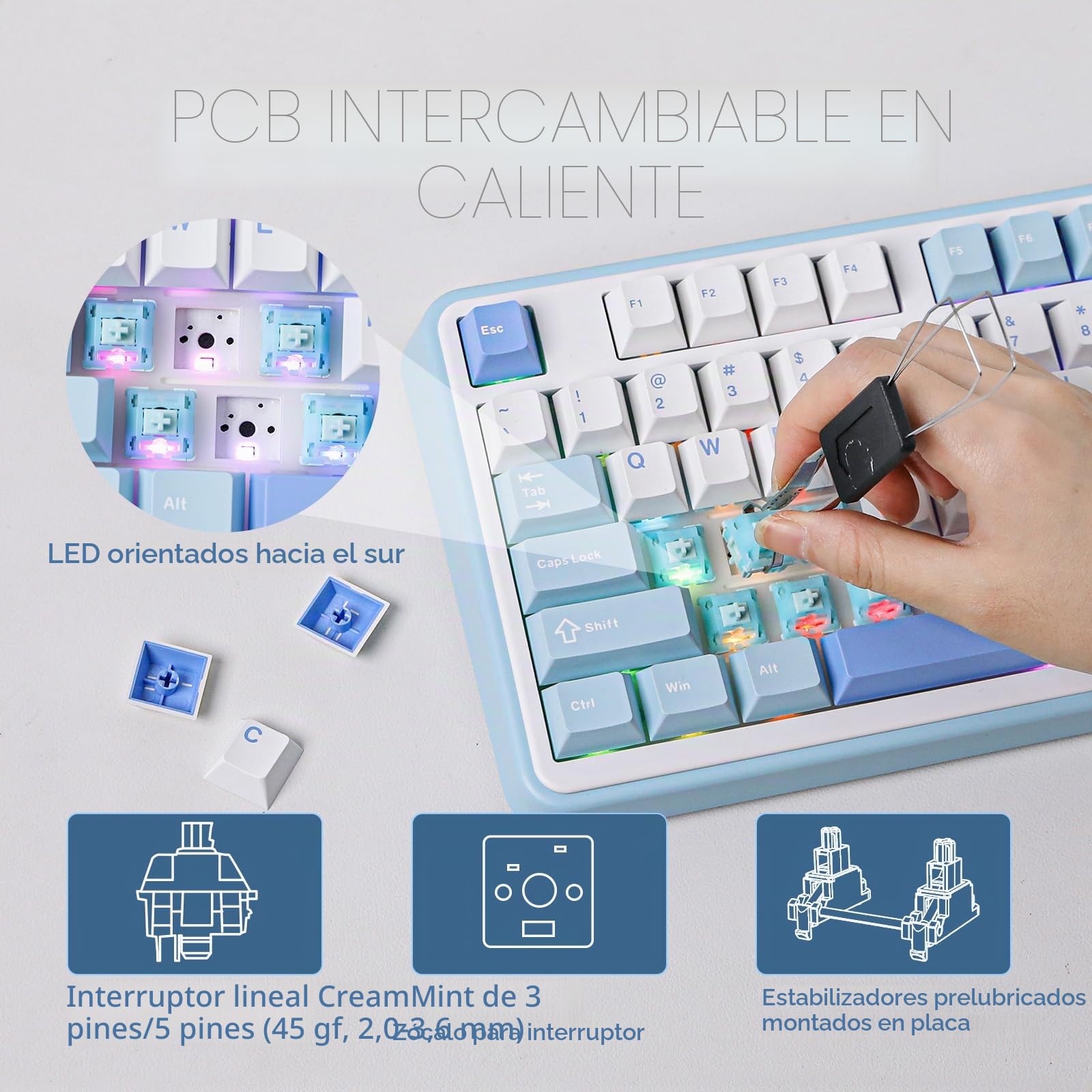 MechLands Vibe99 Teclado inalámbrico para juegos con pantalla 1.06" teclado mecánico cremoso intercambiable al 96% BT5.0/2.4GHz/USB-C