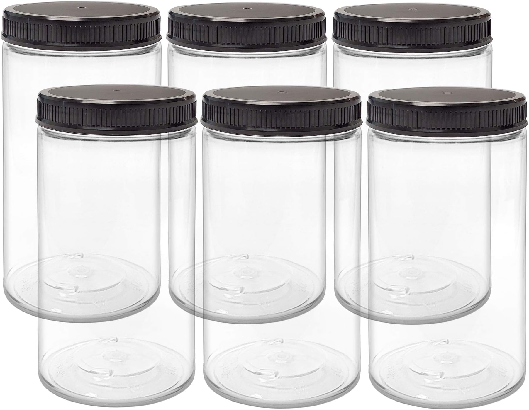 ljdeals 32 oz Clear Plastic Jars with Lids, Storage Containers, Wide Mouth PET Mason Jars, Pack of 6, BPA Free, Food Safe, Made in USA